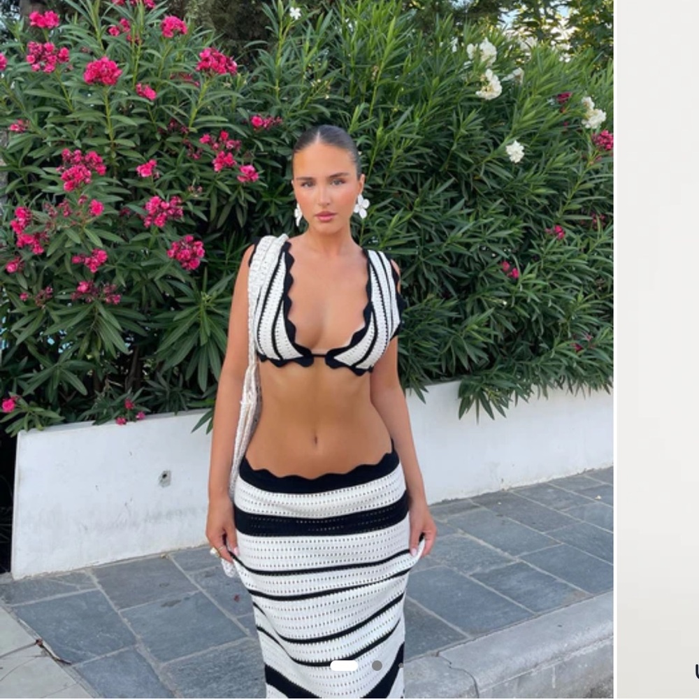 Fashion Nova Black and White Crochet Skirt Set